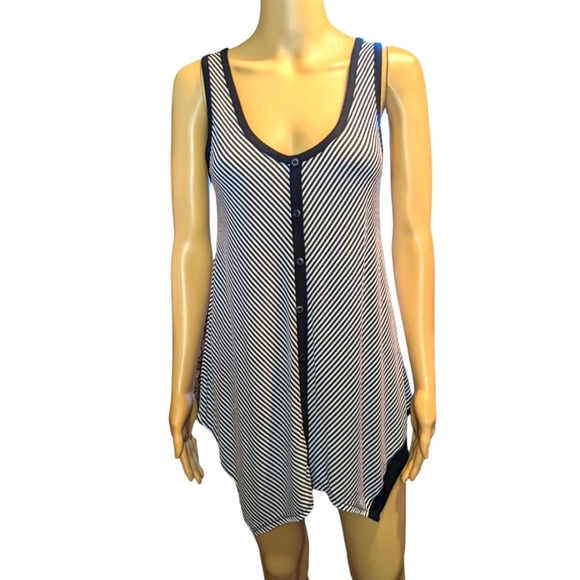 Tops - FROXX black & white diagonally striped asymmetrical spaghetti strap tank top.